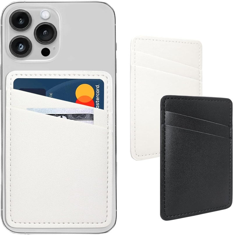 Limvory Phone Wallet Stick On, Leather Phone Card Holder, Credit Card Holder for Phone Case Compatible with iPhone, Samsung and Android - White, Black - Image 1